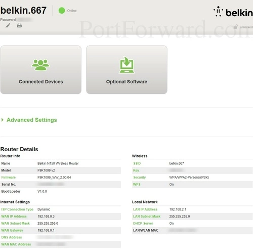 Belkin F9K1009v2 Dashboard