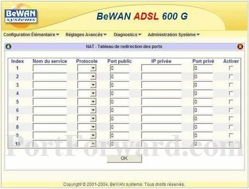 BeWAN ADSL-600G port forward