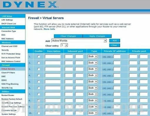 Dynex DX-NRUTER port forward