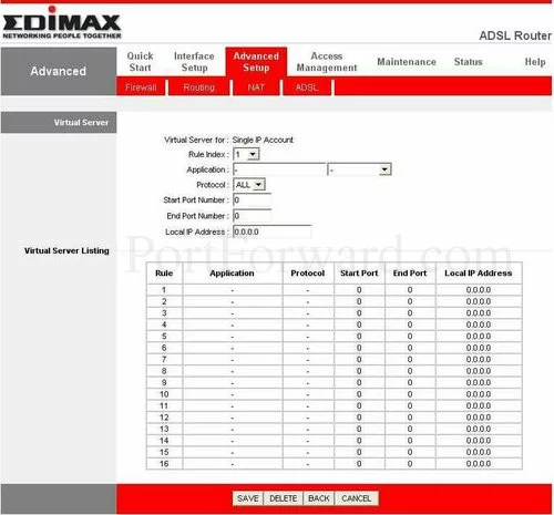 Edimax AR-7064G+A Virtual Server