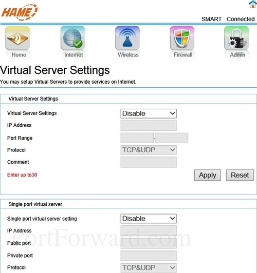 Hame MPR-A1 Virtual Server