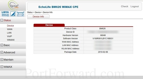 Huawei EchoLife BM626 Device Info