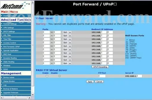Netcomm NB5580W port forward