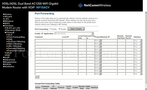 Netcomm NF15ACV Port Forwarding