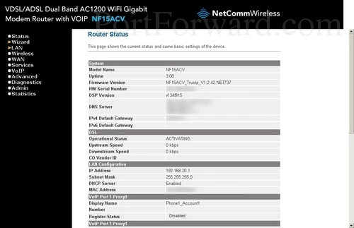 Netcomm NF15ACV Router Status