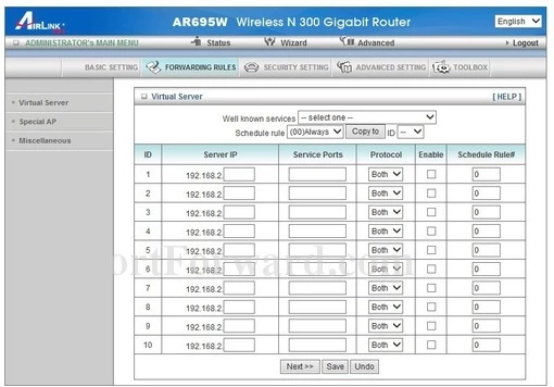 Airlink 101 AR695W port forward