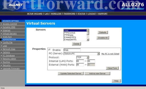 AllNet ALL0276 port forward