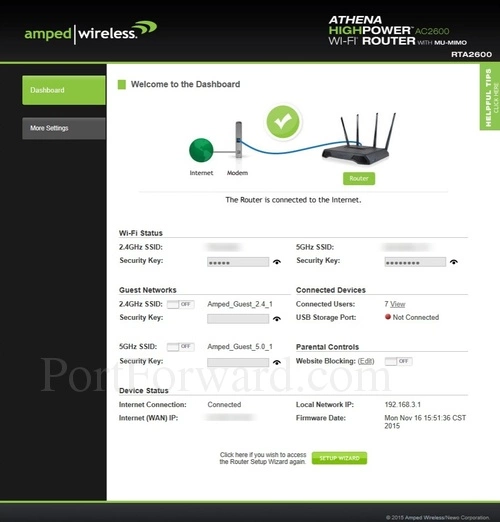 Amped Wireless RTA2600 Dashboard