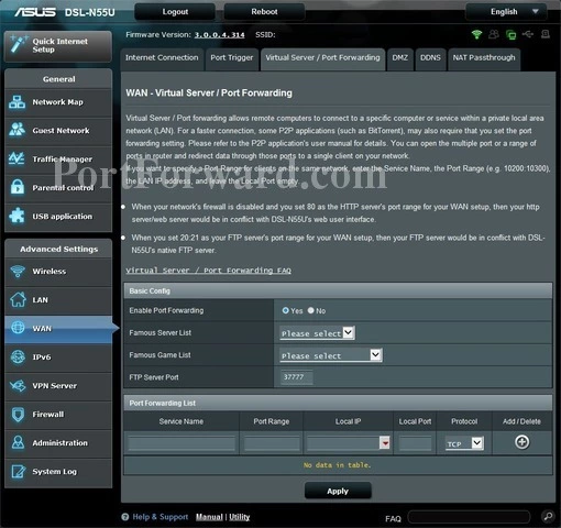 Asus DSL-N55U port forward