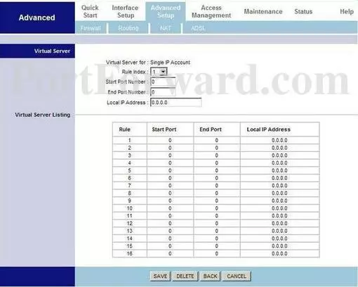 BEC Technologies 5102-ADSL port forward