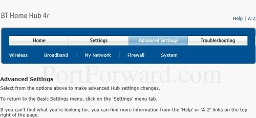 BT Home Hub 4r Advanced Settings