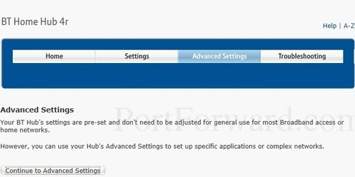 BT Home Hub 4r Advanced Settings Warning