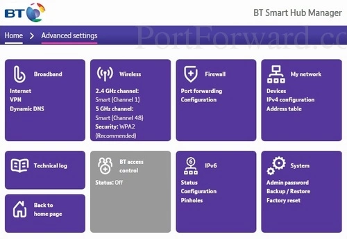 BT Home Hub 6 Advanced Settings