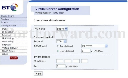 BT Voyager200 port forward