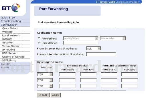 BT Voyager2110 port forward