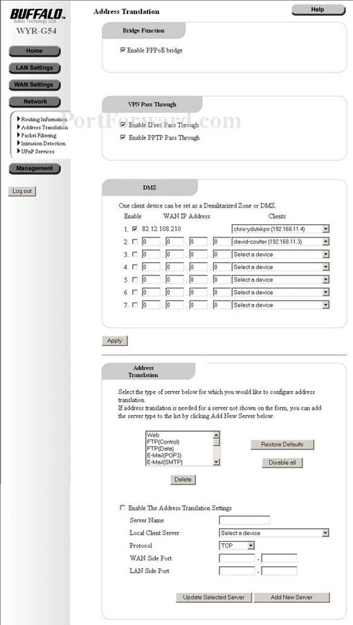 Buffalo WYR-G54 port forward