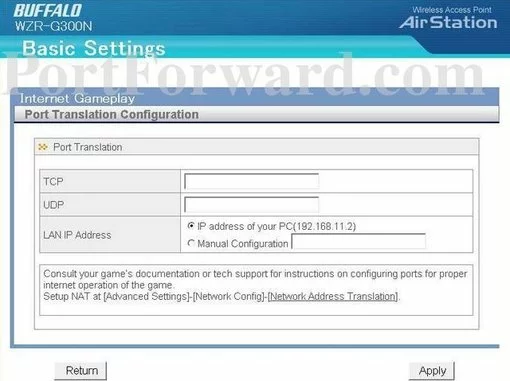 Buffalo WZR-G300N port forward
