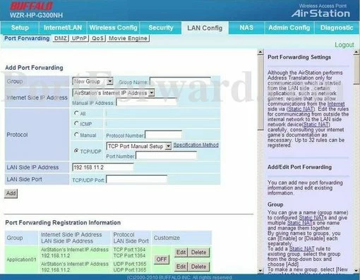 Buffalo WZR-HP-G300NH port forward