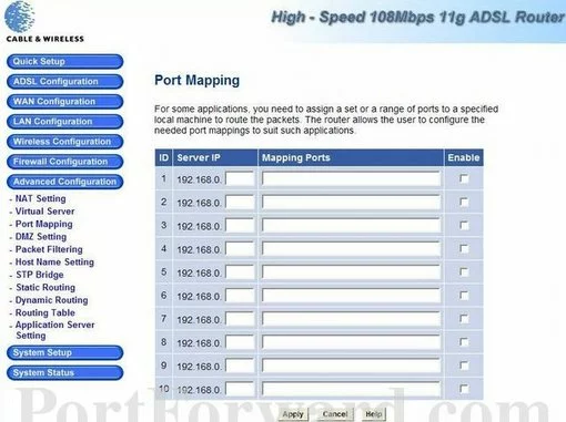 Cable N Wireless HSADSLR15CW3 port forward