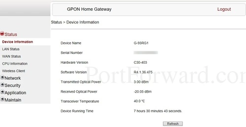 Cambridge Industries Group GPON G-93RG1 Device Information