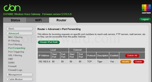 CBN CH7486E Port Forwarding