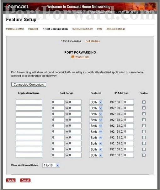 Comcast WCG200-CC port forward