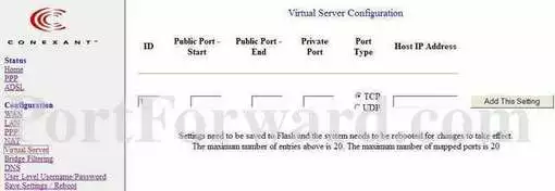 Conexant 4.1.0.21-S port forward