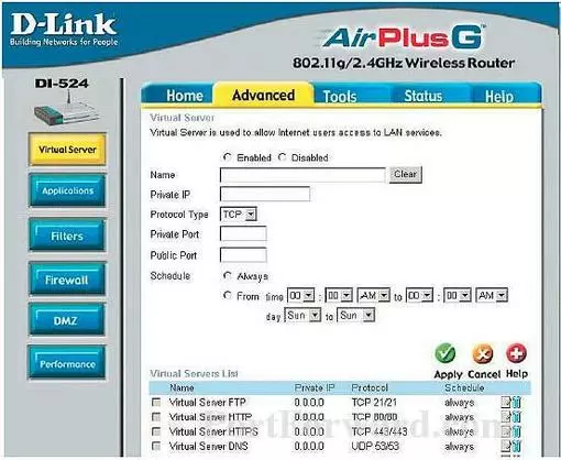 Dlink DI-524UP port forward