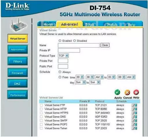 Dlink DI-754 port forward