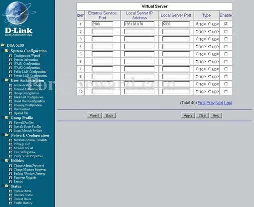 Dlink DSA-5100 port forward