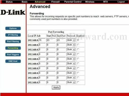 Dlink DCM-604 port forward