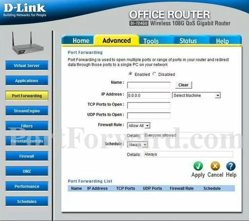 Dlink DI-724GU port forward