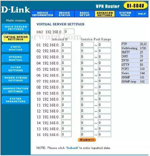 Dlink DI-804V port forward