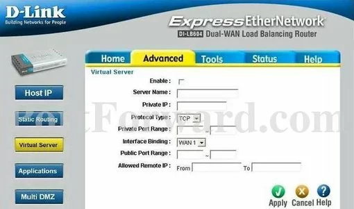 Dlink DI-LB604 port forward