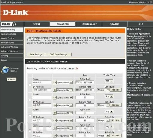 Dlink DIR-400 port forward