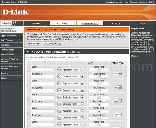 Dlink DIR-600L Advanced Port Forwarding Rules