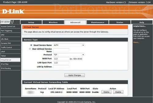Dlink DIR-600M Virtual Server