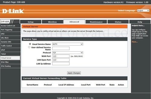 D-Link DIR-608 Virtual Server