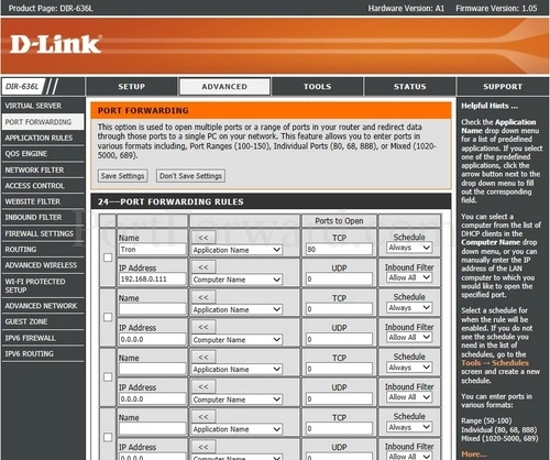 D-Link DIR-636L Port Forwarding