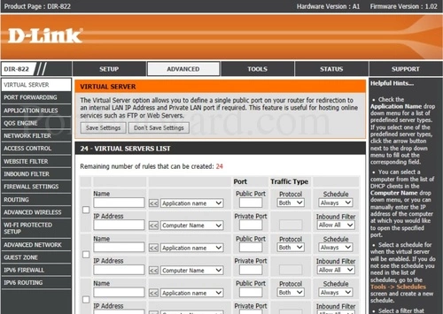 D-Link DIR-822 Virtual Server