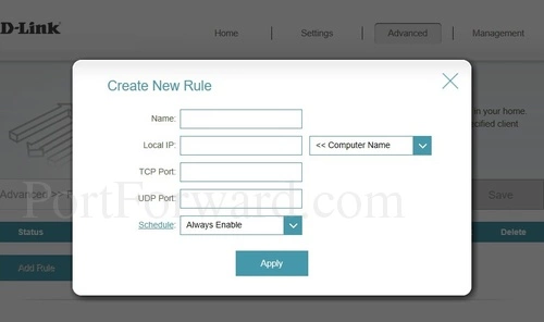 D-Link DIR-880L Port Forwarding Add Rule