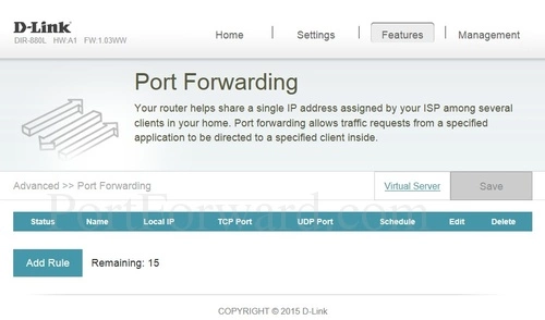 D-Link DIR-880L Port Forwarding