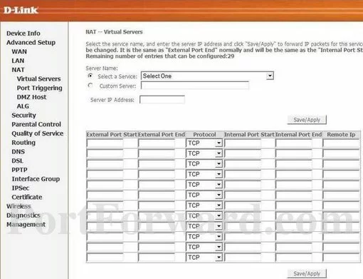 Dlink DSL-2600U port forward