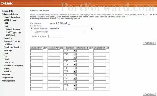 Dlink DSL-2760U-BN port forward