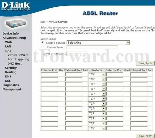 Dlink DSL-500B port forward