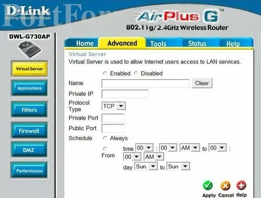 Dlink DWL-1700AP port forward