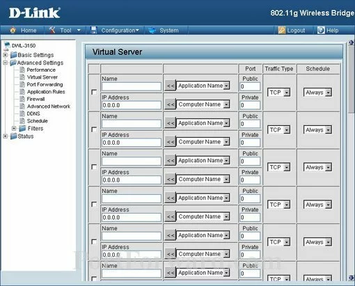 Dlink DWL-3150 port forward