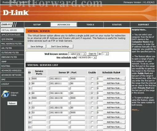 Dlink DWR-113 port forward