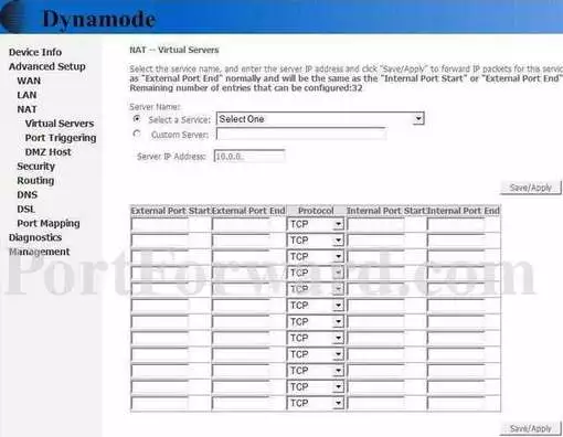 Dynamode R-ADSL-C4W-G1 port forward