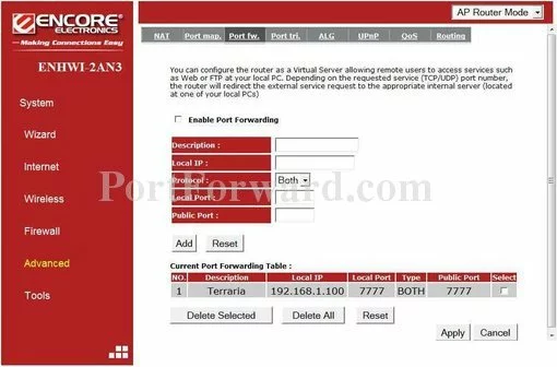 Encore ENHWI-2AN3 port forward